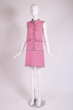 Chanel Hot Pink Tweed Sleeveless Mini Dress w/Metallic Silver Trim Ca. 2014