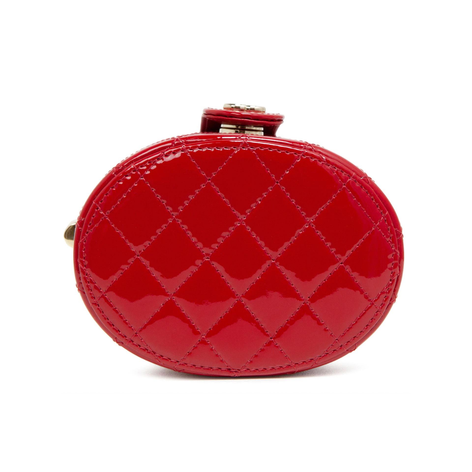 Chanel Hot Red Quilted Patent Leather Micro Mini Jewelry Box Crossbody Bag  For Sale 6