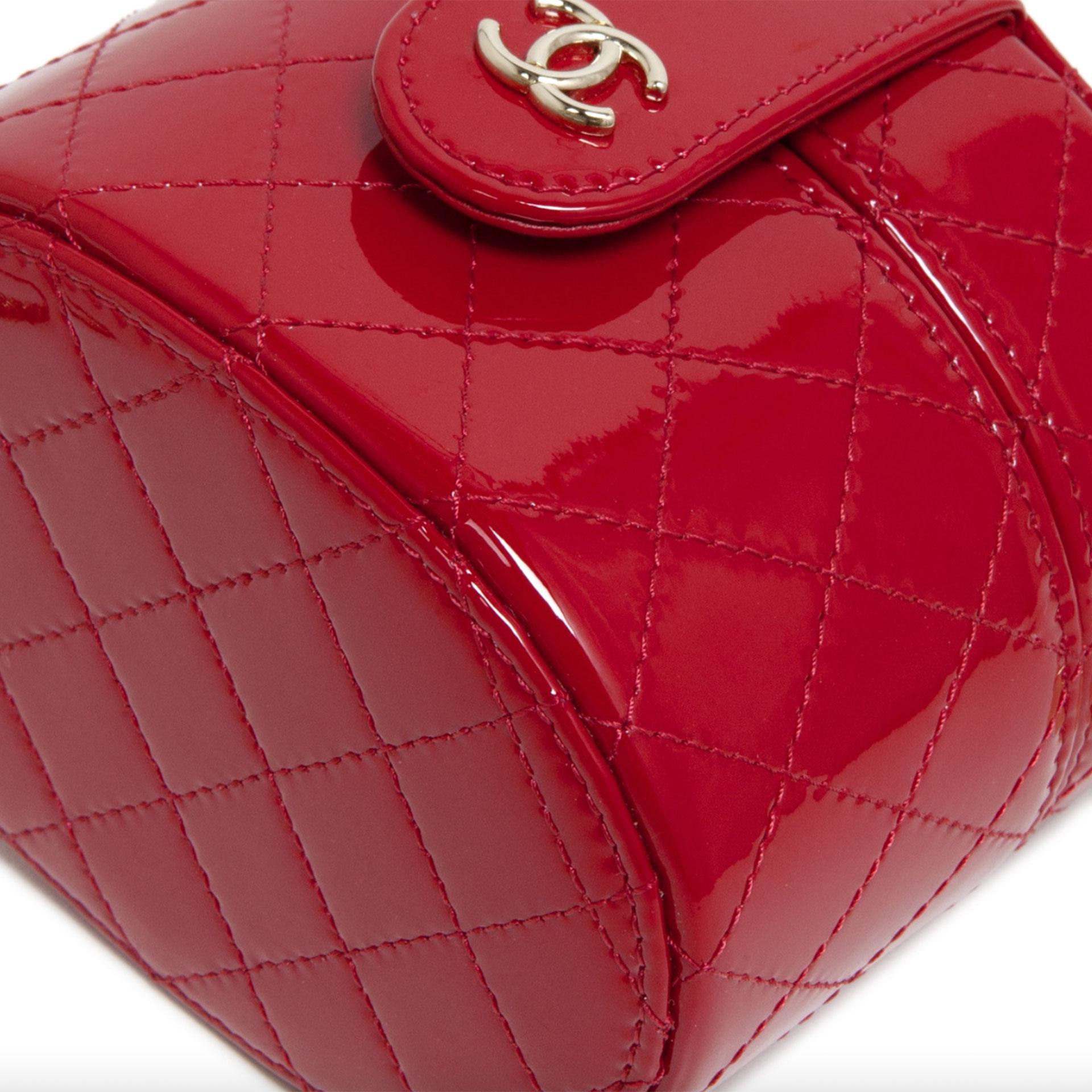 Chanel Hot Red Quilted Patent Leather Micro Mini Jewelry Box Crossbody Bag  For Sale 10