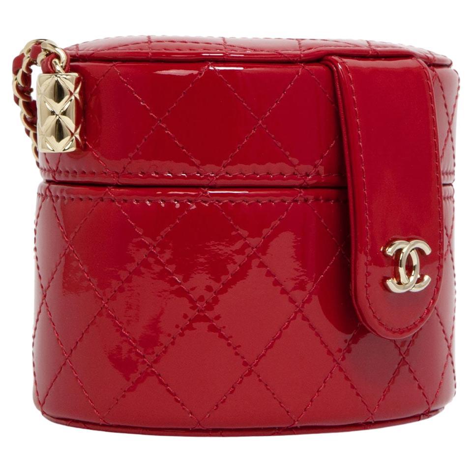 Chanel Hot Red Quilted Patent Leather Micro Mini Jewelry Box Crossbody Bag  For Sale 2