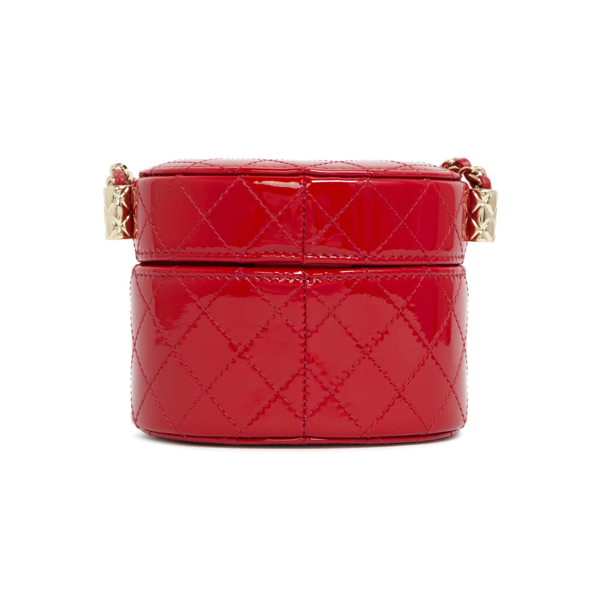 Chanel Hot Red Quilted Patent Leather Micro Mini Jewelry Box Crossbody Bag For Sale 5