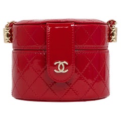 Chanel Hot Red Quilted Patent Leather Micro Mini Jewelry Box Crossbody Bag 