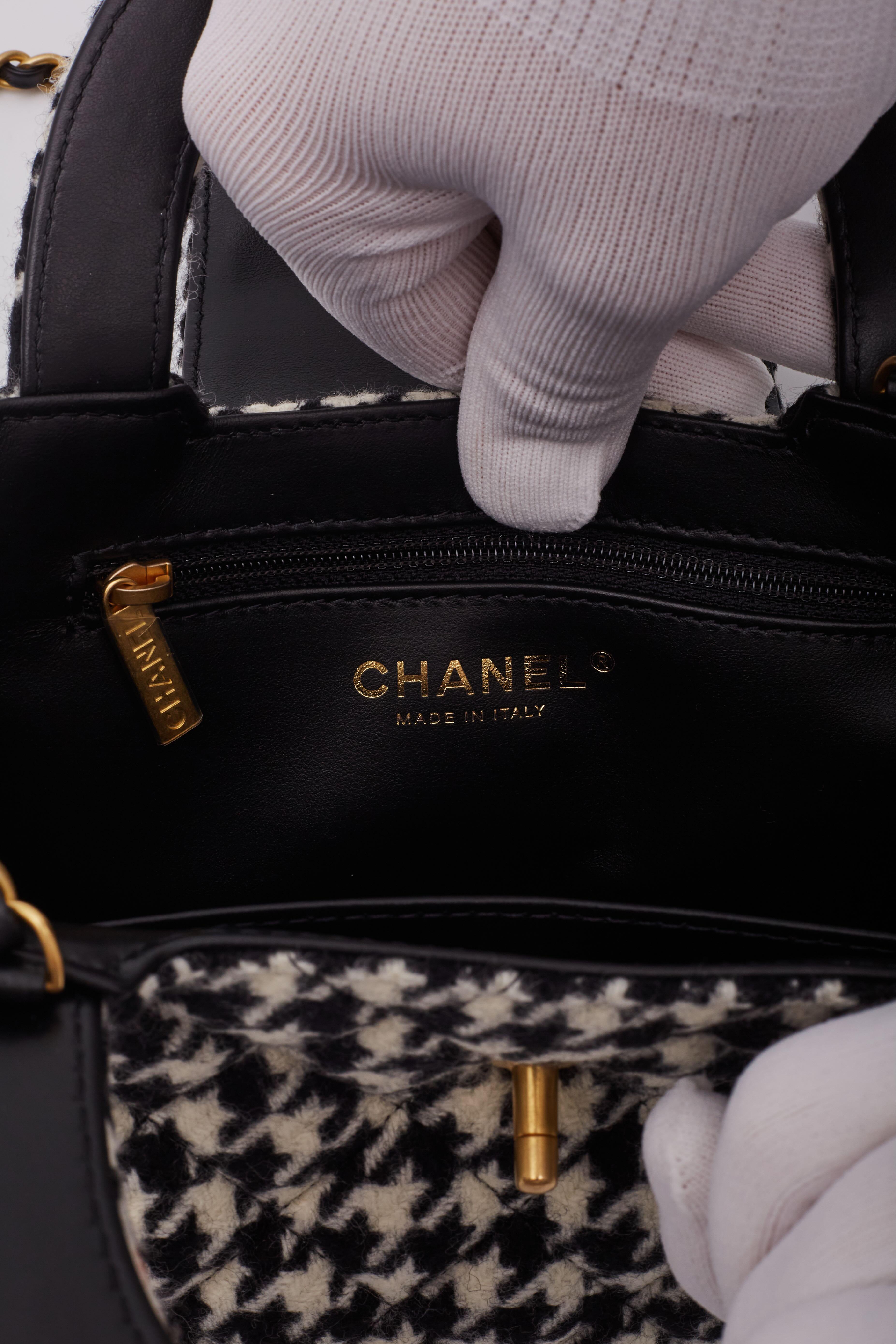 Chanel Houndstooth Black White Tweed Kelly Shopper Bag Small For Sale 6