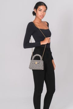 Chanel Houndstooth Black White Tweed Kelly Shopper Bag Small