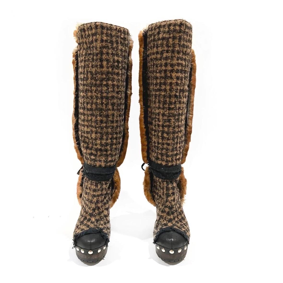 houndstooth knee high boots
