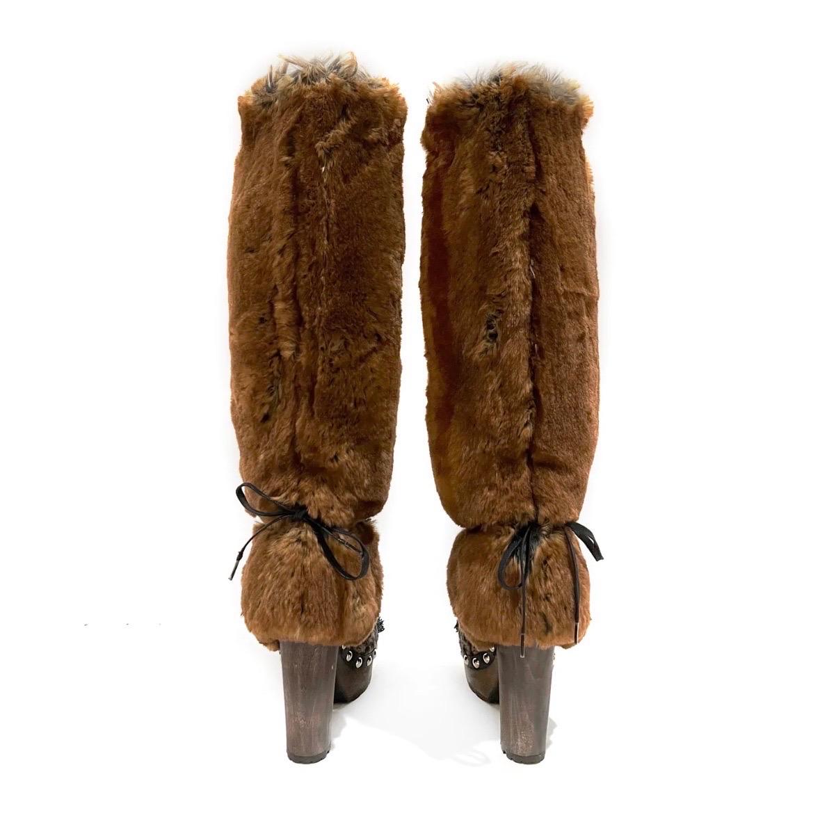 brown fur heel boots