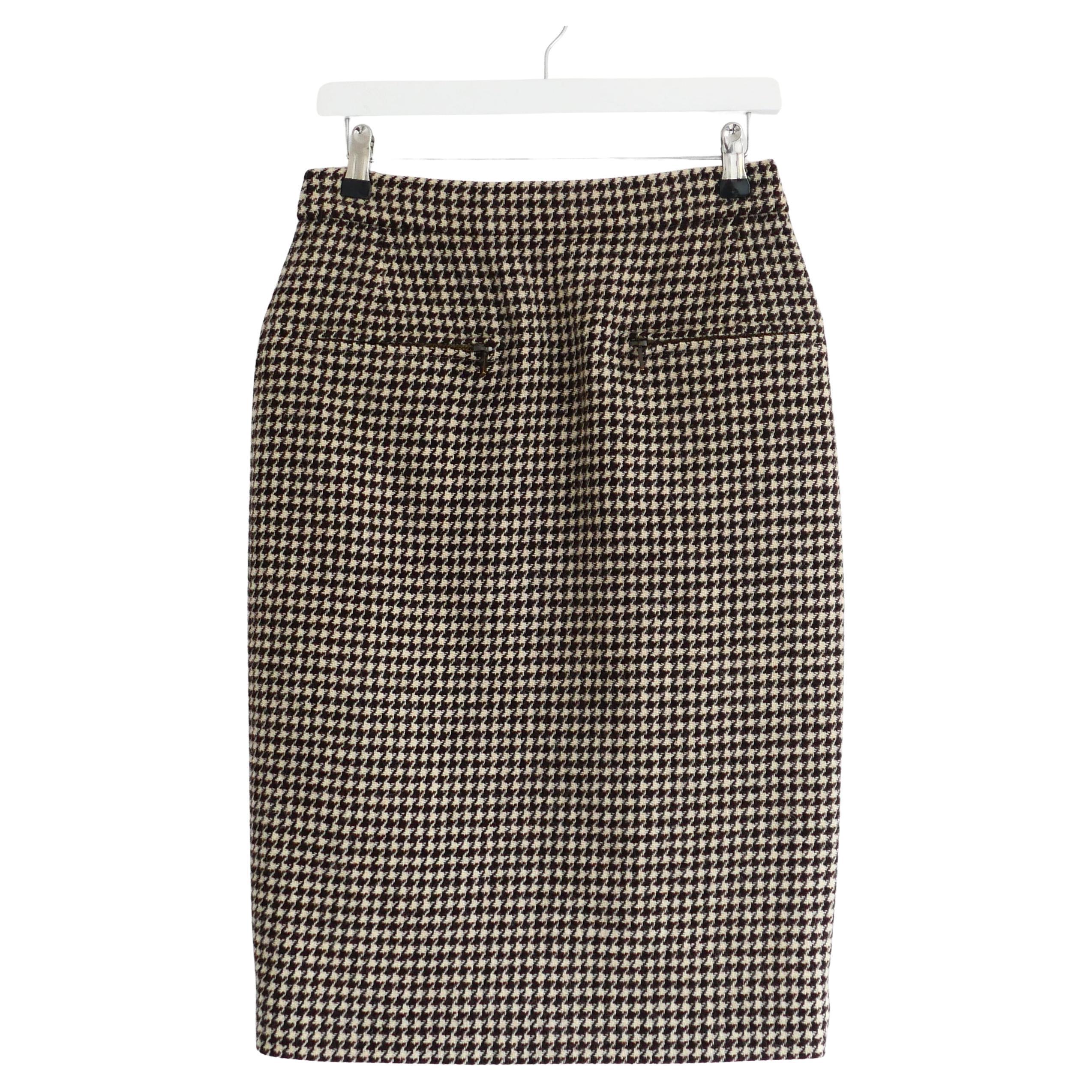 Chanel Jupe en tweed pied-de-poule avec fermeture éclair Automne 2015 15K