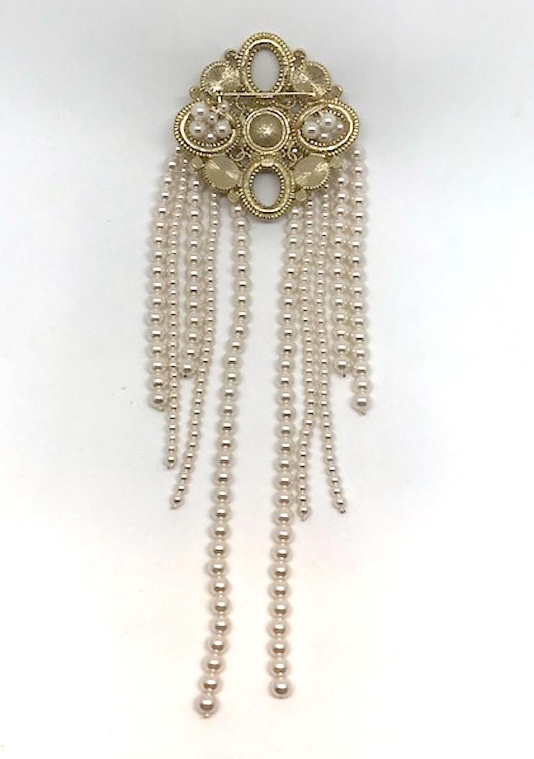 Chanel Dramatic & Large Medallion with Pearl Fringe Pin, 2015 Collection In Good Condition In New York, NY