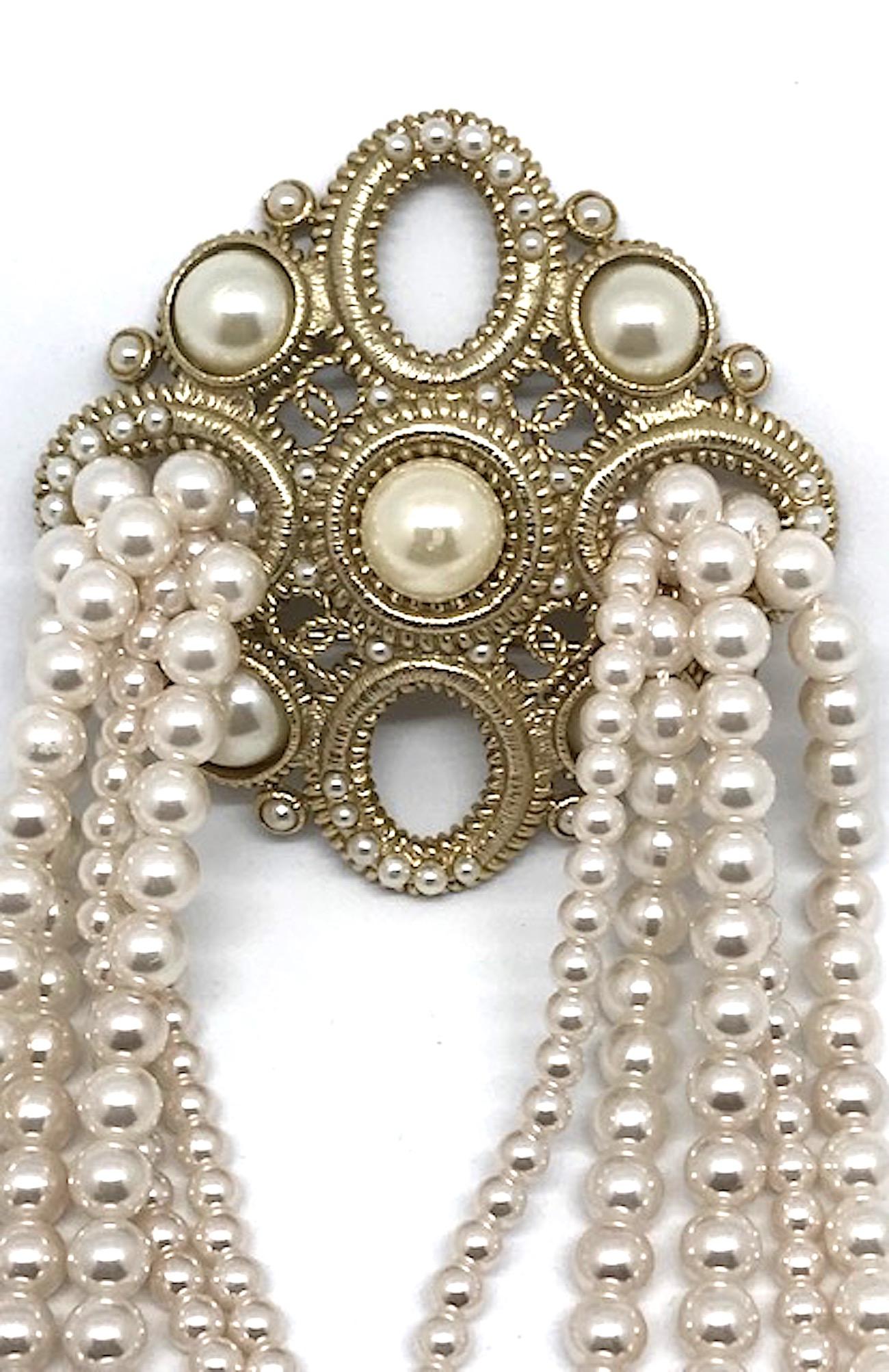 Women's or Men's Chanel Dramatic & Large Medallion with Pearl Fringe Pin, 2015 Collection
