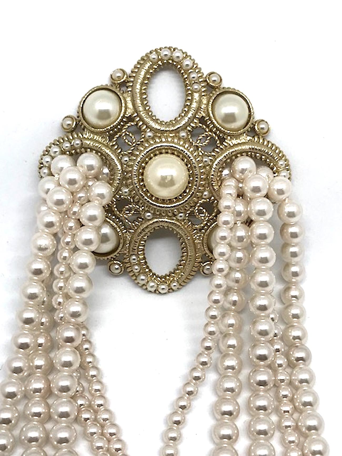 Chanel Dramatic & Large Medallion with Pearl Fringe Pin, 2015 Collection 2