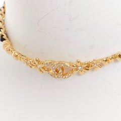 CHANEL I23A crystal strass pave leather chain interweave choker necklace
