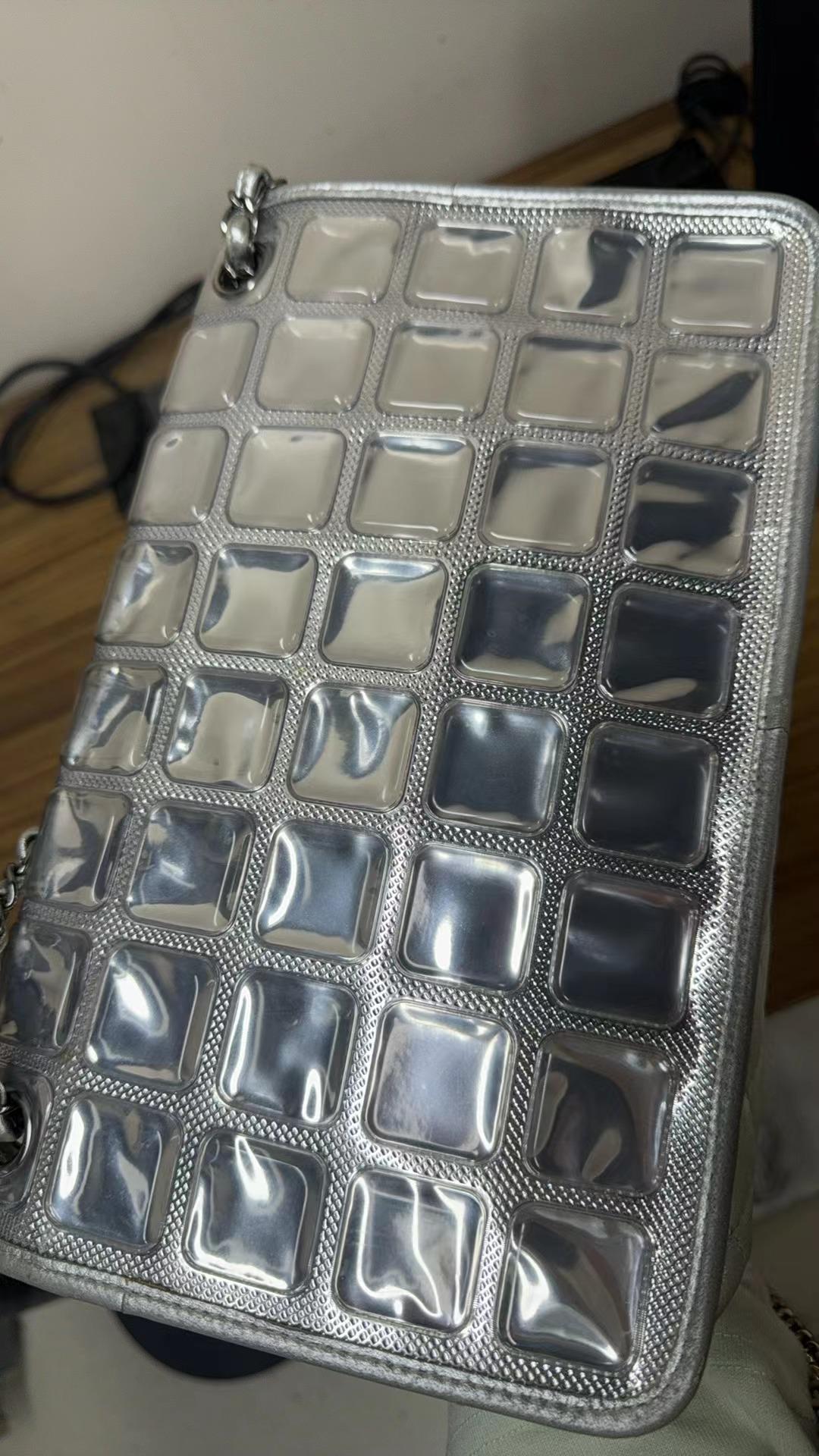 Chanel Ice Cube Chocolate Bar Classic Flap Metallic Silver PVC with Leather 7