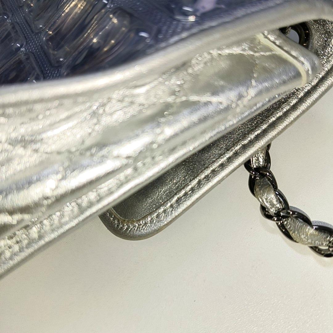 Chanel Ice Cube Chocolate Bar Classic Flap Metallic Silver PVC with Leather For Sale 8