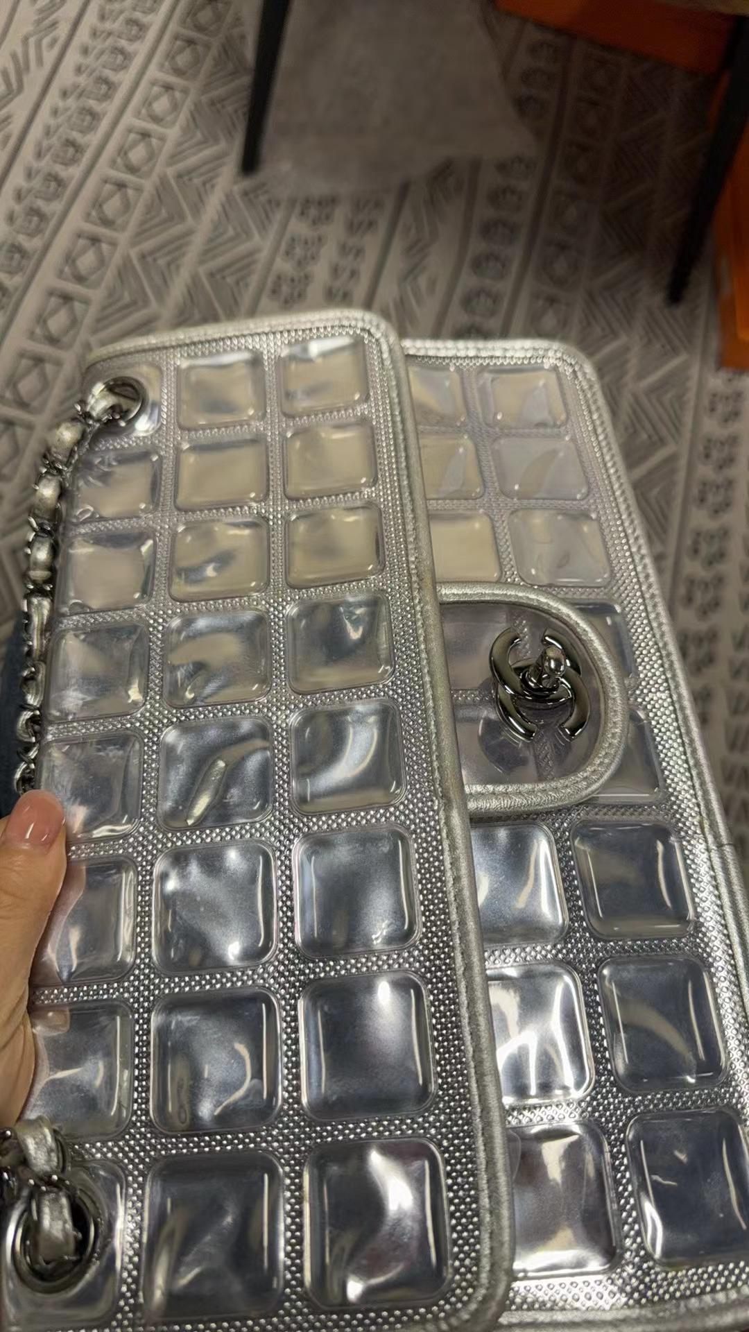 Chanel Ice Cube Chocolate Bar Classic Flap Metallic Silver PVC with Leather 8