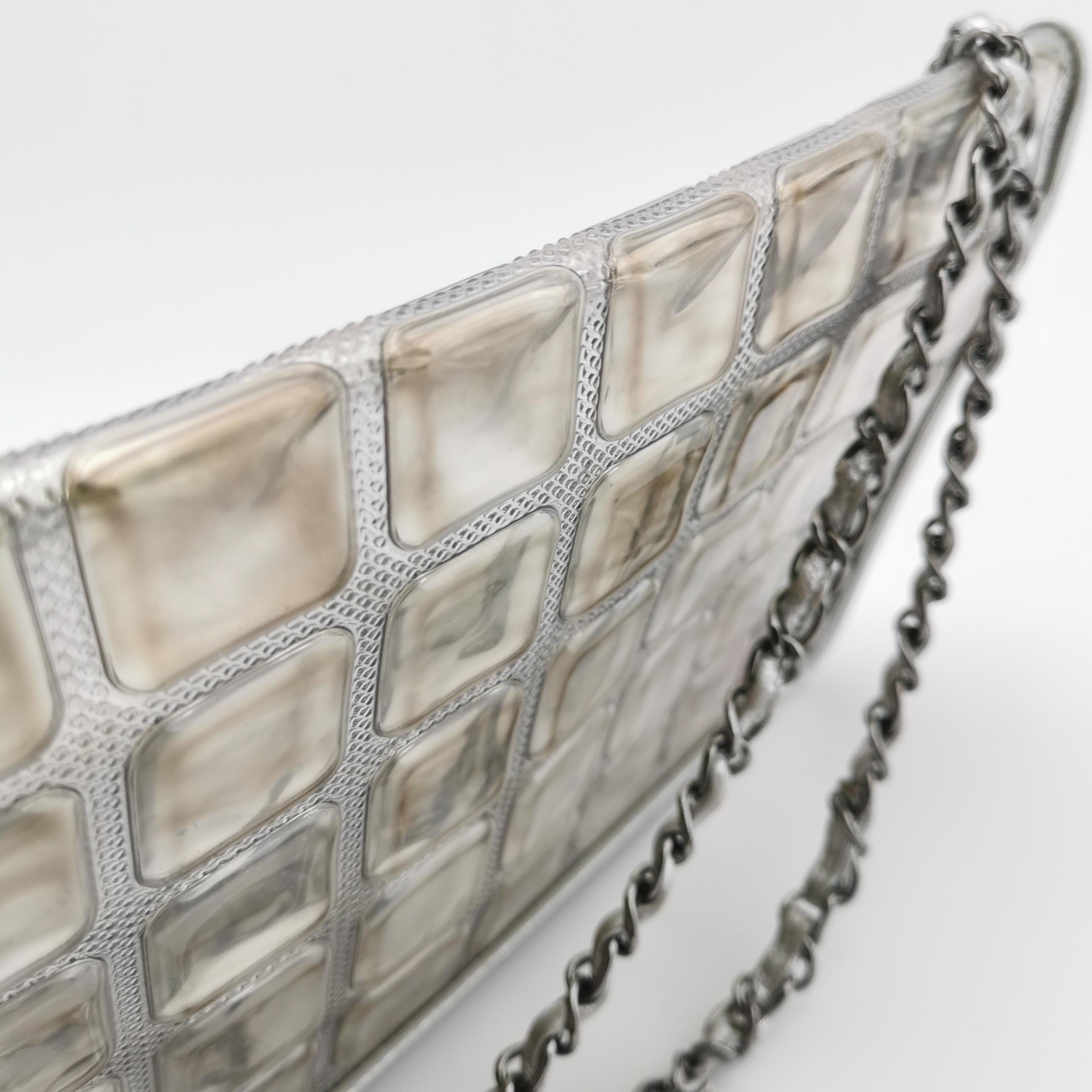Chanel Ice Cube Chocolate Bar Classic Flap in PVC argento metallizzato con pelle in vendita 9