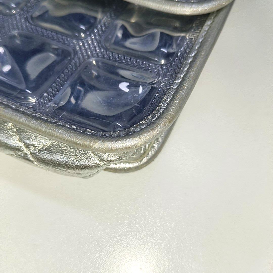 Chanel Ice Cube Chocolate Bar Classic Flap Metallic Silver PVC with Leather For Sale 11