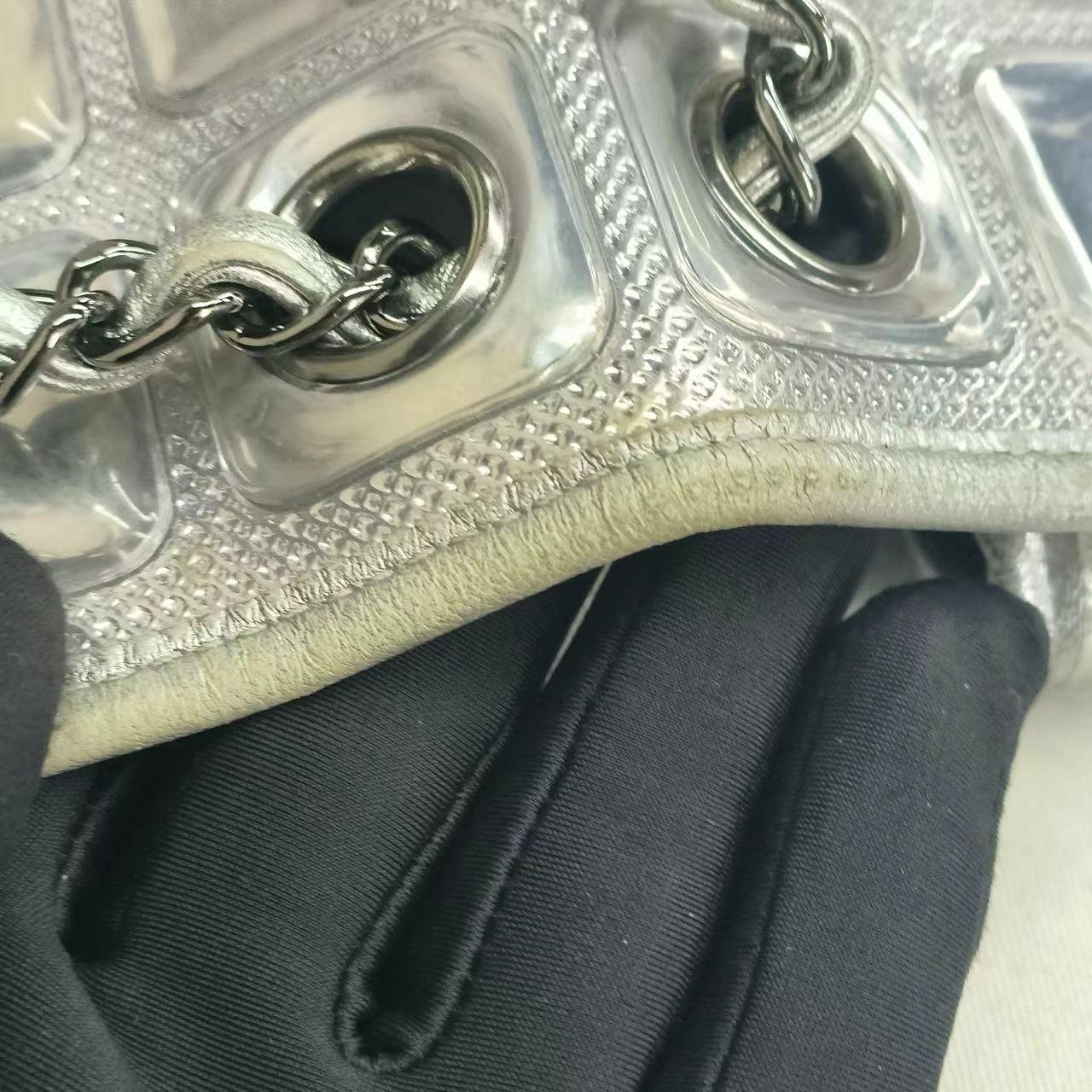 Chanel Ice Cube Chocolate Bar Classic Flap Metallic Silver PVC with Leather 15