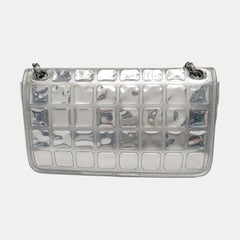 Chanel Ice Cube Chocolate Bar Classic Flap Metallic Silver PVC with Leather