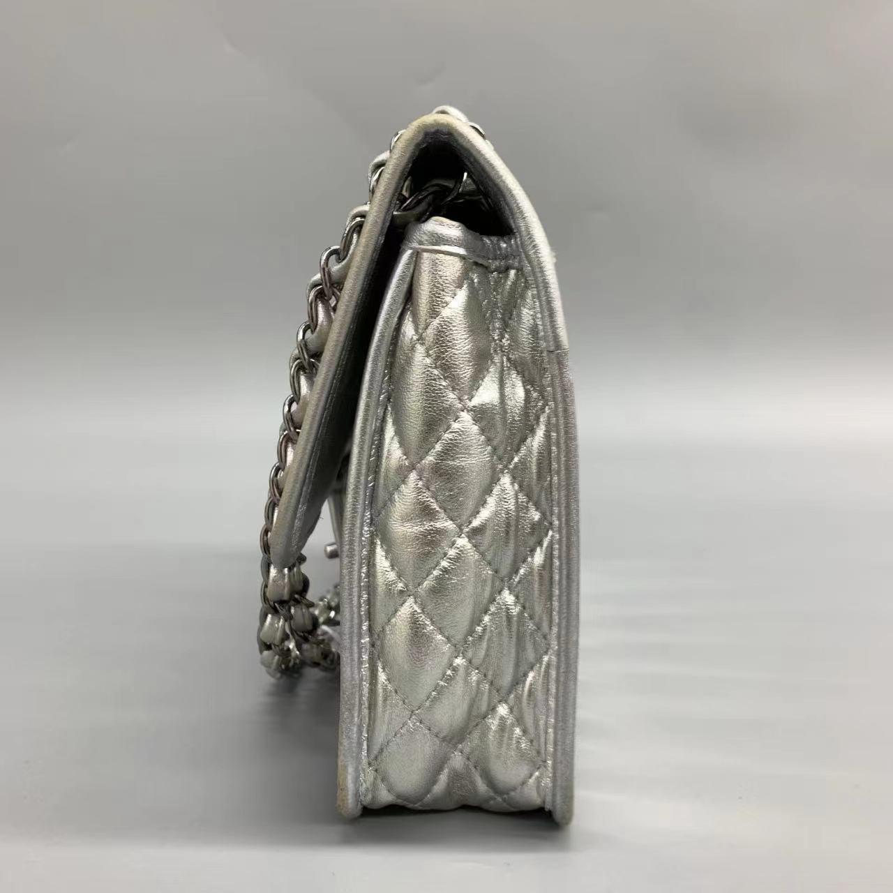 Chanel Ice Cube Chocolate Bar Classic Flap Metallic Silver PVC with Leather In Excellent Condition In AUBERVILLIERS, FR