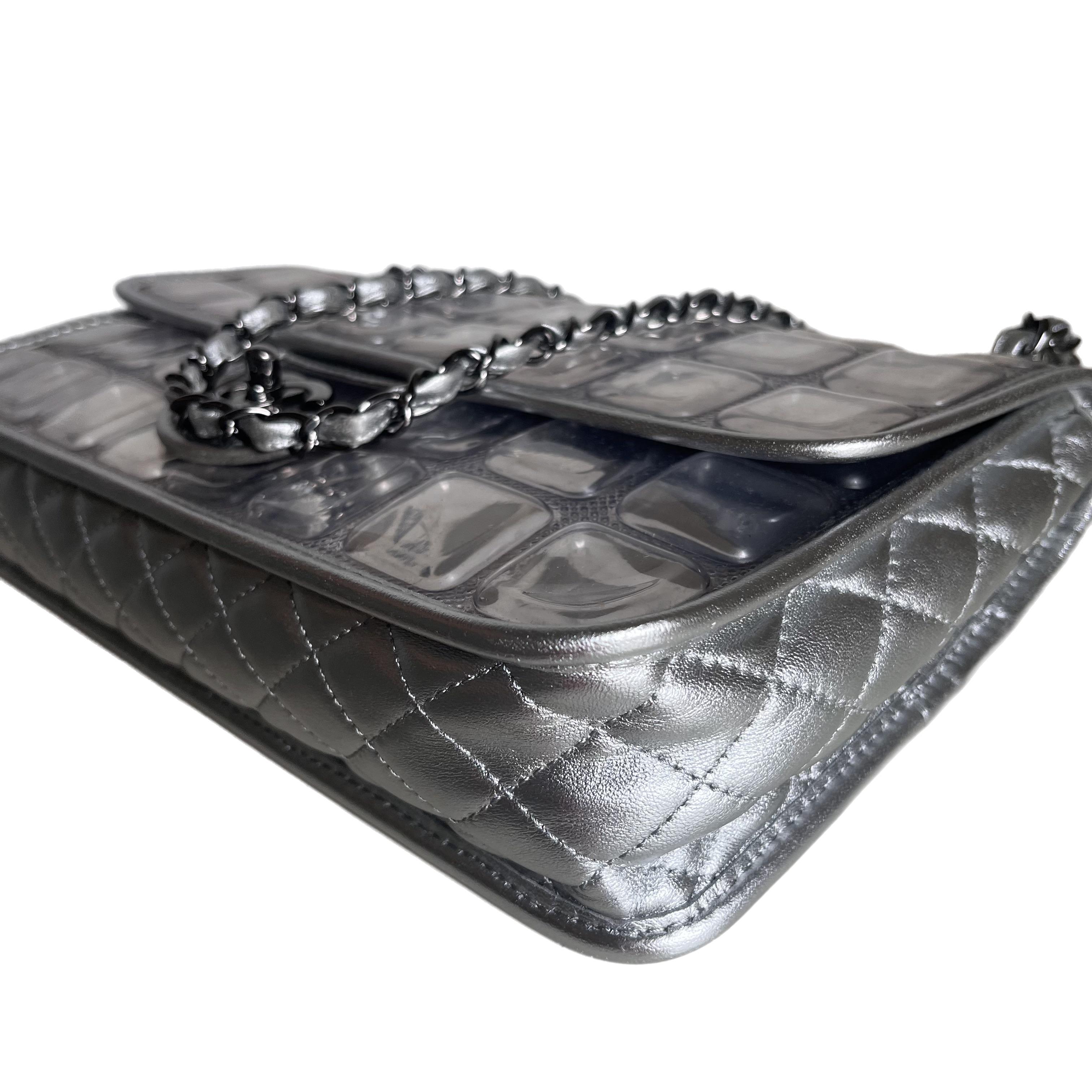 Chanel Ice Cube Chocolate Bar Classic Flap Metallic Silver PVC with Leather 1