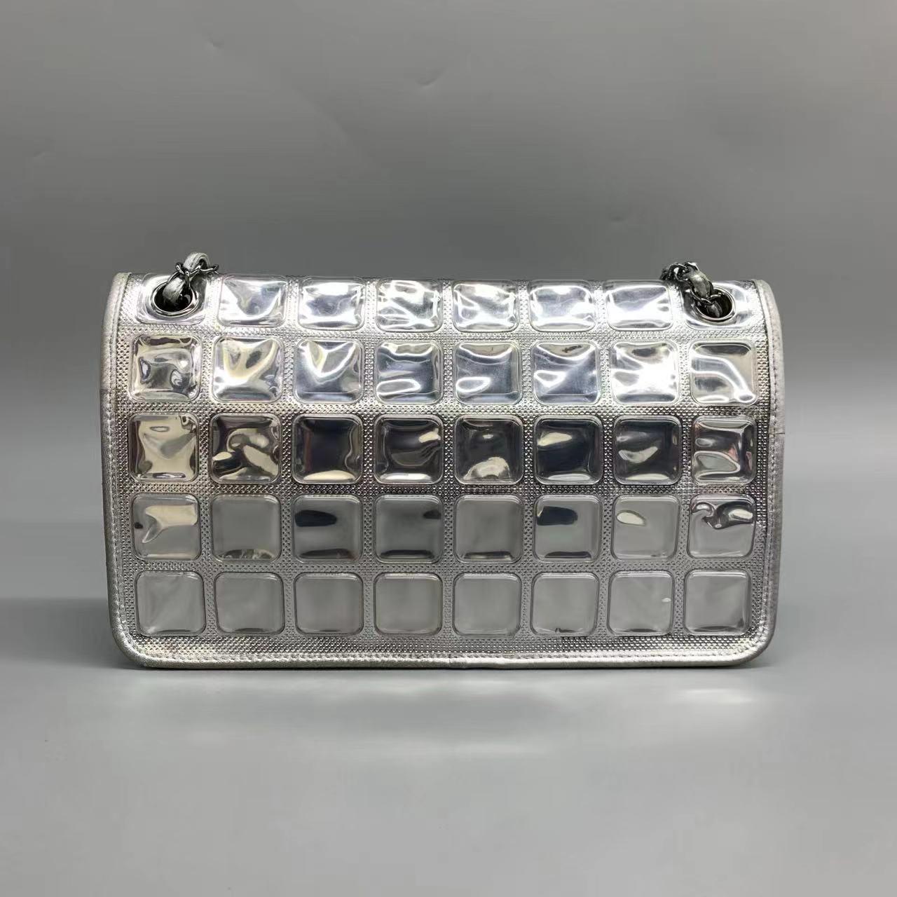 Chanel Ice Cube Chocolate Bar Classic Flap Metallic Silver PVC with Leather 1