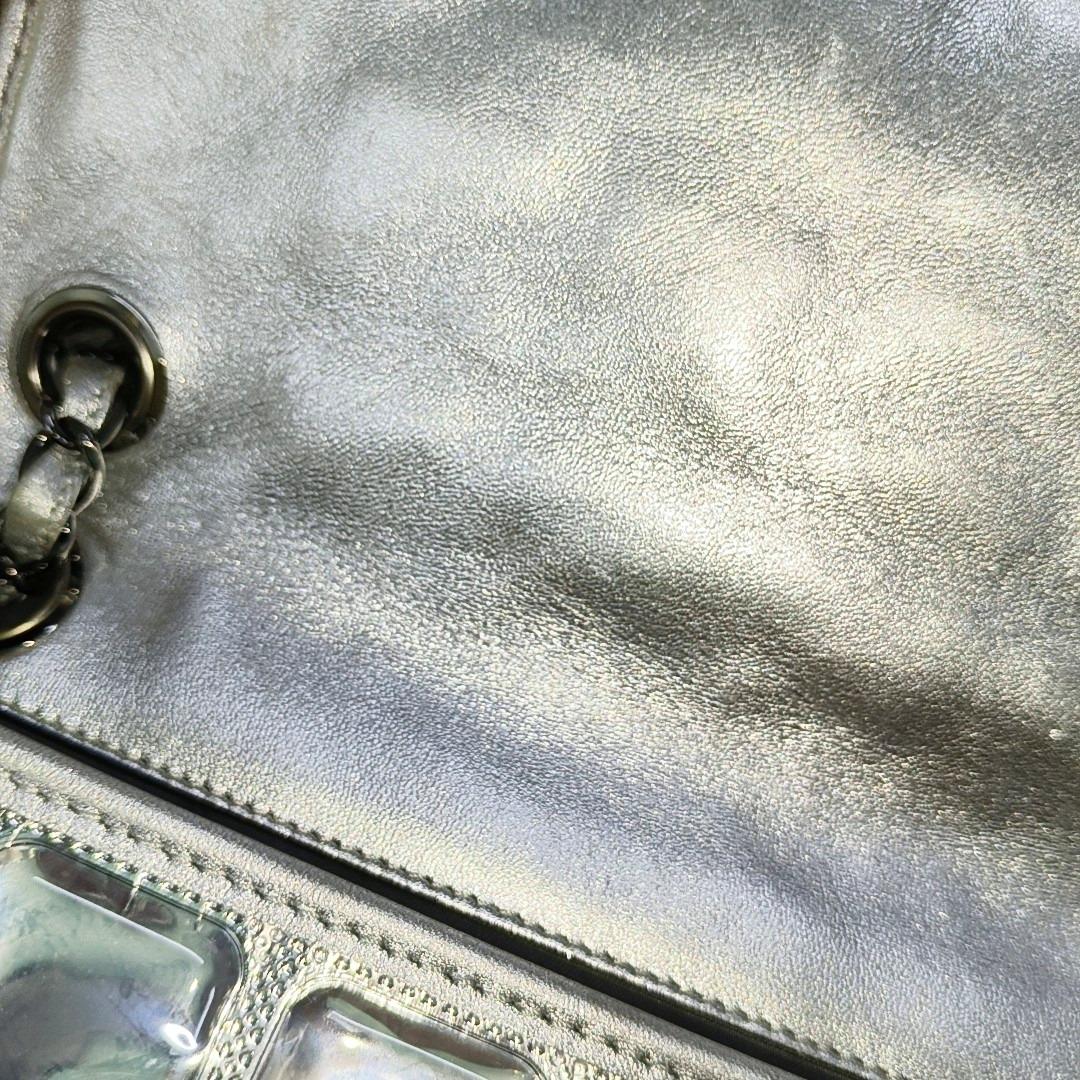 Chanel Ice Cube Chocolate Bar Classic Flap Metallic Silver PVC with Leather For Sale 3