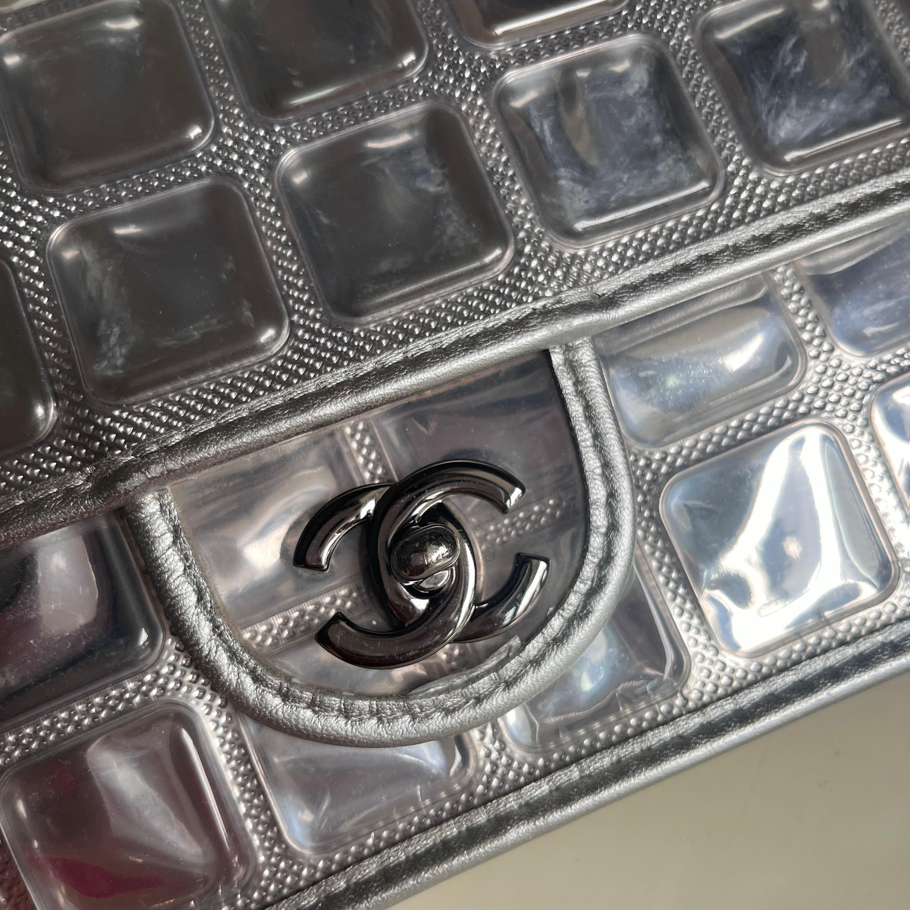 Chanel Ice Cube Chocolate Bar Classic Flap Metallic Silver PVC with Leather 3