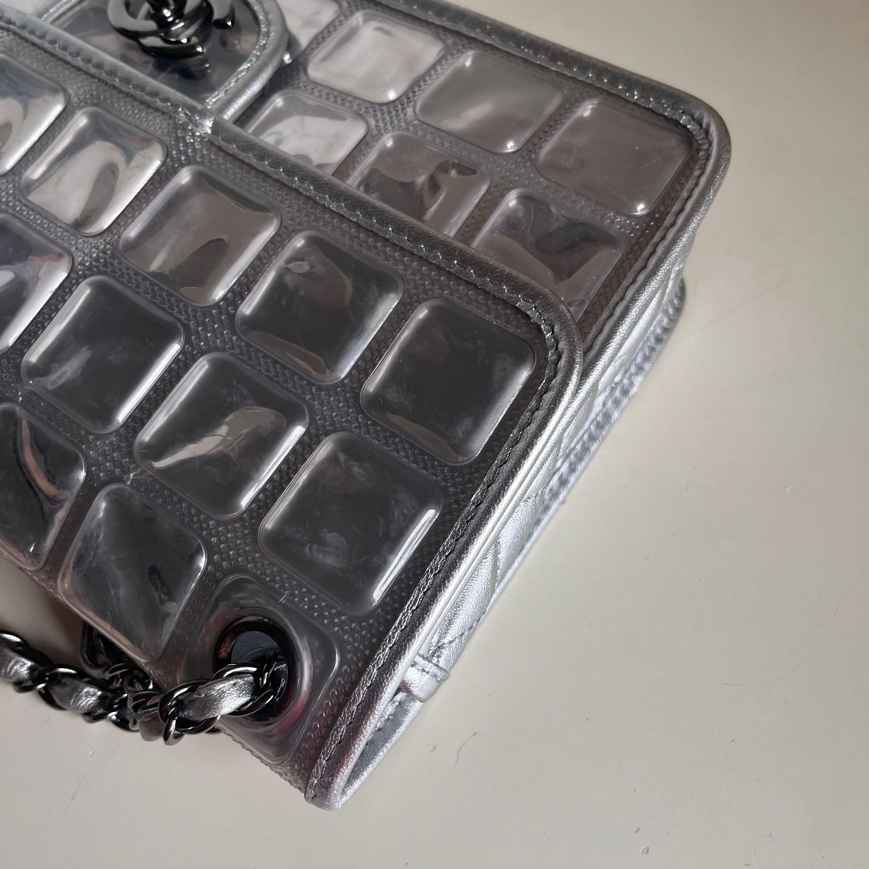 Chanel Ice Cube Chocolate Bar Classic Flap Metallic Silver PVC with Leather 4