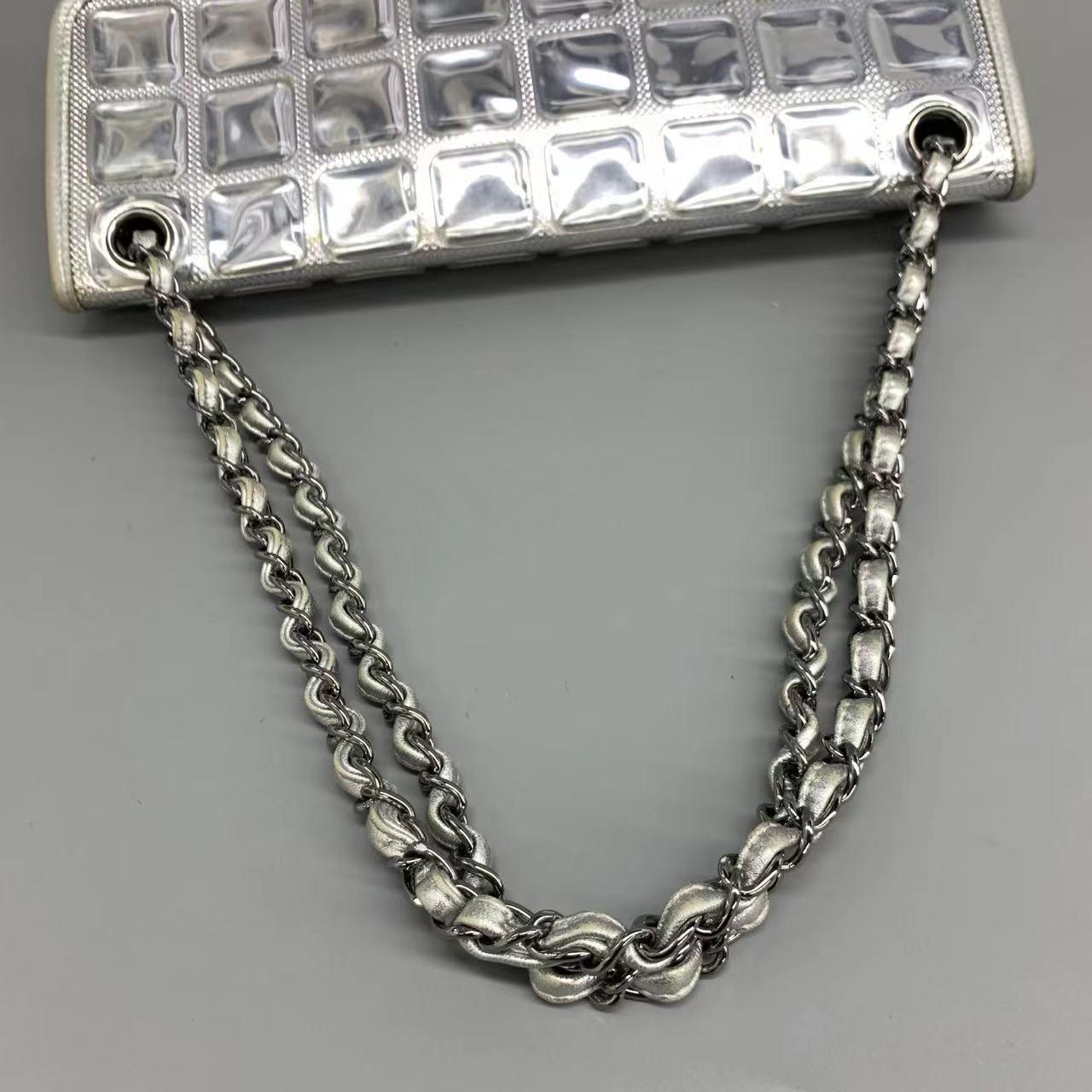 Chanel Ice Cube Chocolate Bar Classic Flap Metallic Silver PVC with Leather 4