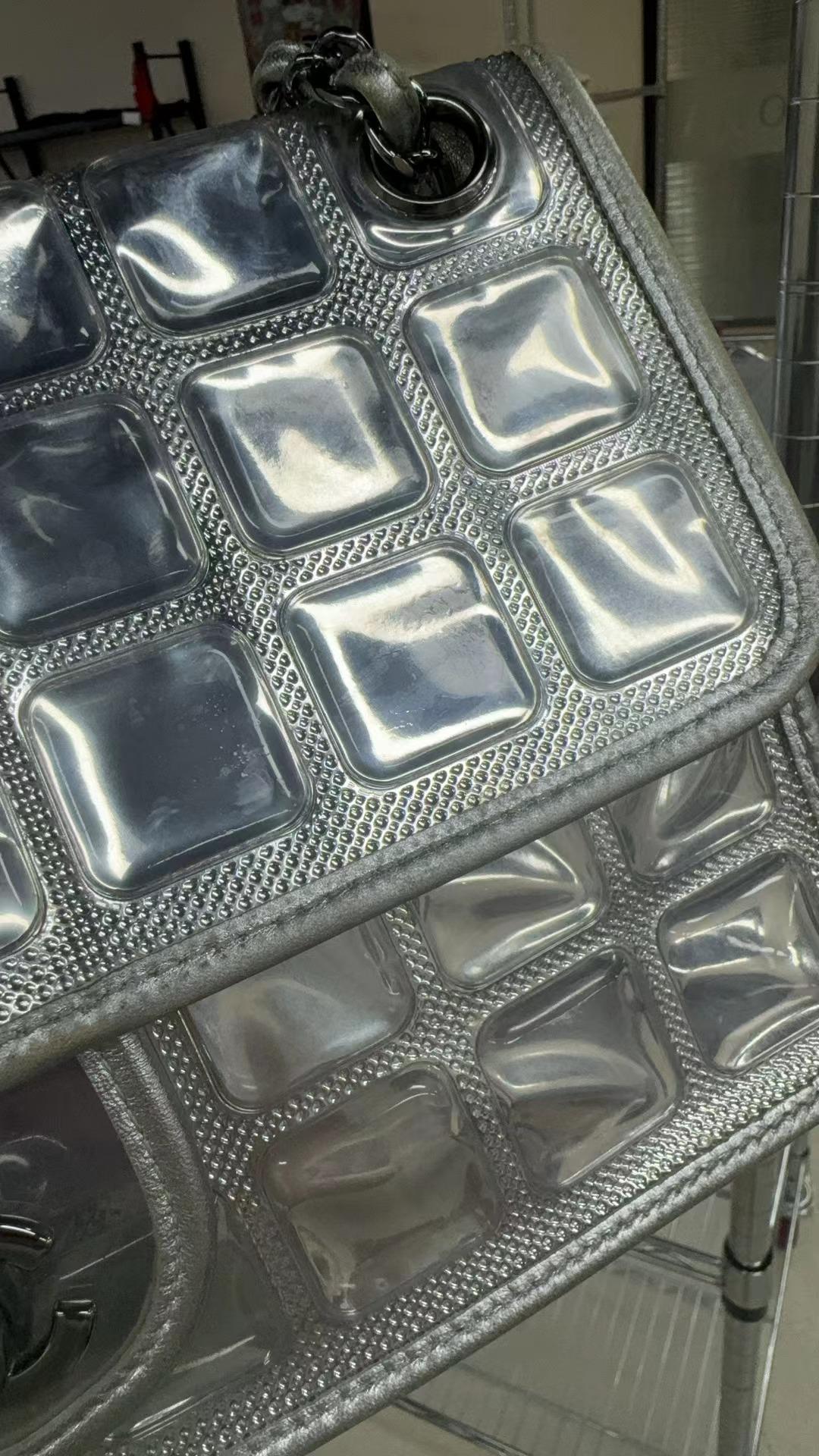 Chanel Ice Cube Chocolate Bar Classic Flap Metallic Silver PVC with Leather 5