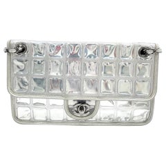 Chanel Ice Cube Chocolate Bar Classic Flap Metallic Silver PVC with Leather