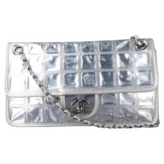 Chanel Ice Cube Chocolate Bar Classic Flap Metallic Silver PVC mit Leder