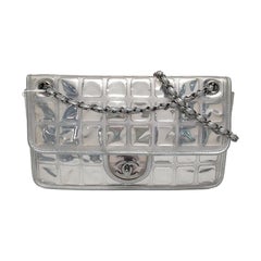 Chanel Ice Cube Chocolate Bar Classic Flap Metallic Silver PVC with Leather