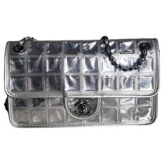 Chanel Ice Cube Chocolate Bar Classic Flap Metallic Silver PVC with Leather