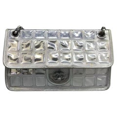 Chanel Ice Cube Chocolate Bar Classic Flap Metallic Silver PVC with Leather