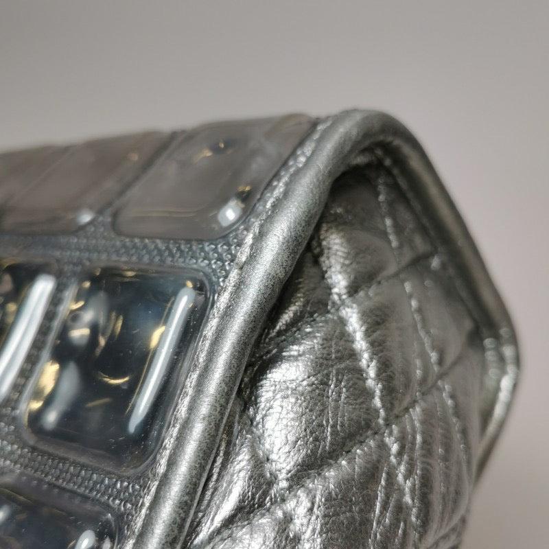 Chanel Ice Cube Chocolate Bar Clutch Metallic Silver PVC w/ Leather Shoulder Bag 7