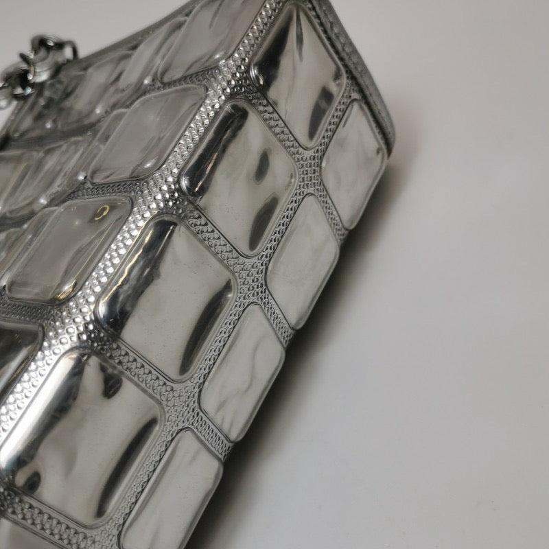 Chanel Ice Cube Chocolate Bar Clutch Metallic Silver PVC w/ Leather Shoulder Bag 9