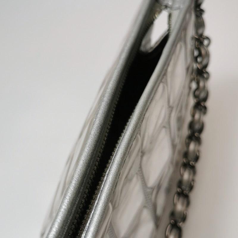 Chanel Ice Cube Chocolate Bar Clutch Metallic Silver PVC w/ Leather Shoulder Bag 12