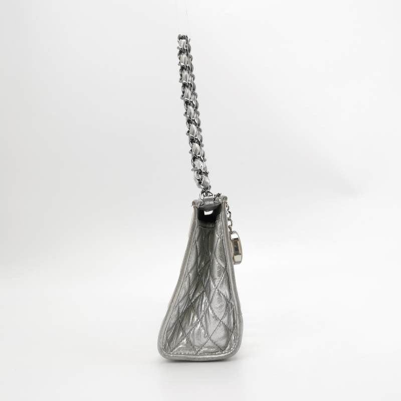 Chanel Ice Cube Chocolate Bar Clutch Metallic Silver PVC w/ Leather Shoulder Bag 1