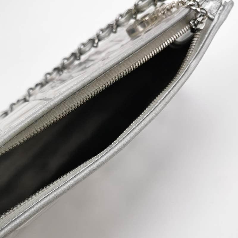 Chanel Ice Cube Chocolate Bar Clutch Metallic Silver PVC w/ Leather Shoulder Bag 4