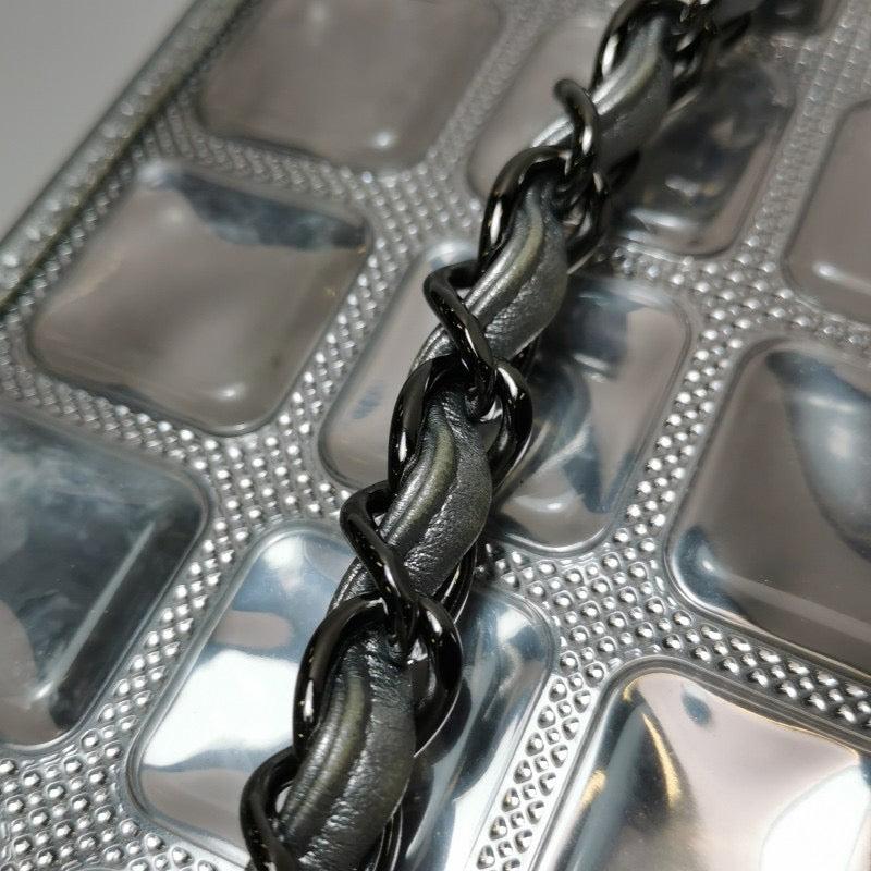Chanel Ice Cube Chocolate Bar Clutch Metallic Silver PVC w/ Leather Shoulder Bag 5