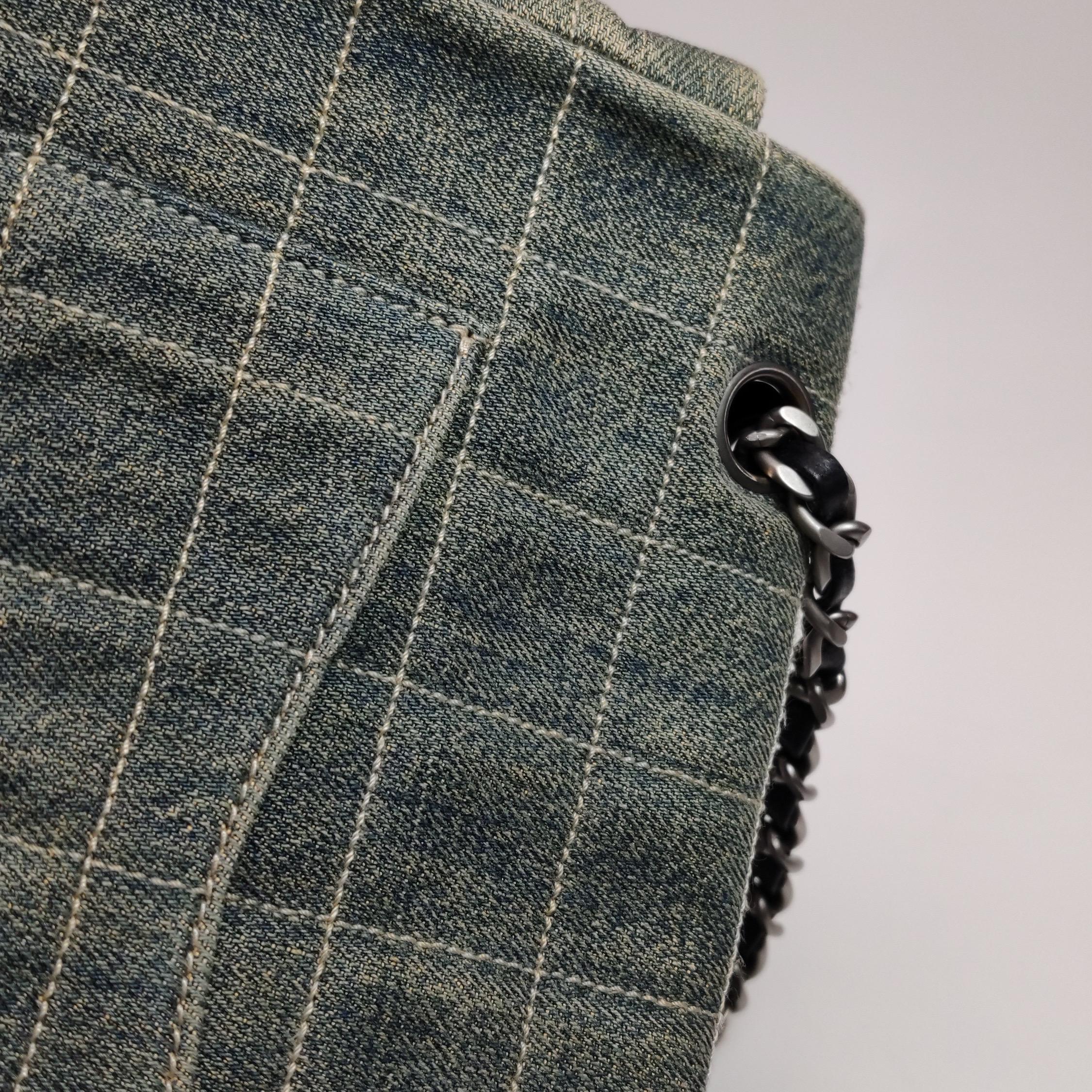 Chanel Ice Cube Chocolate Bar Medium Classic Flap Denim Green For Sale 11