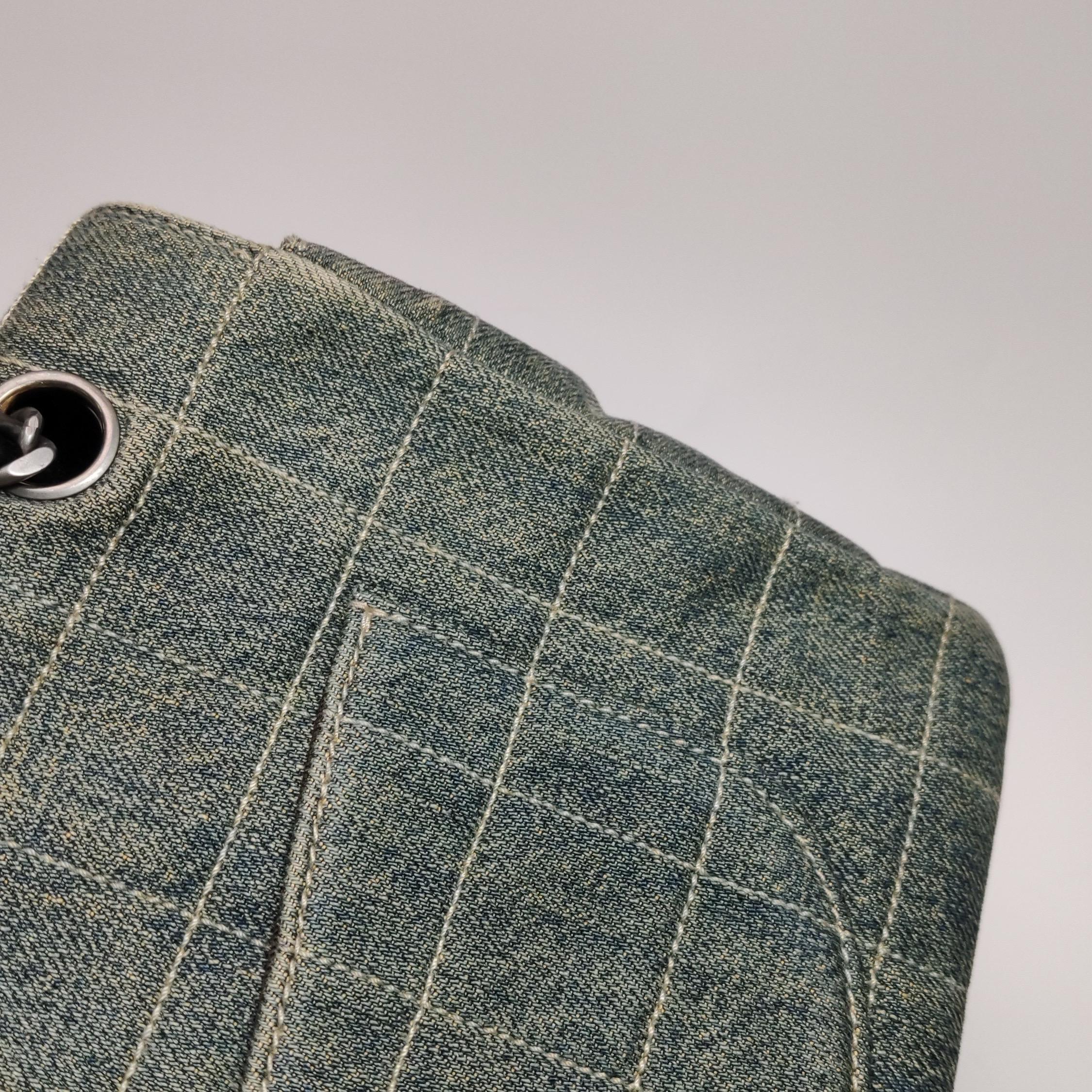 Chanel Ice Cube Chocolate Bar Medium Classic Flap Denim Green For Sale 13