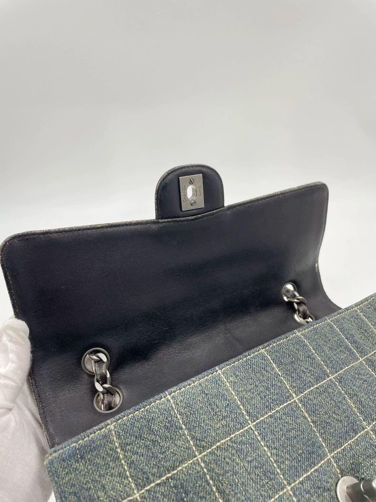 Chanel Ice Cube Chocolate Bar Medium Classic Flap Denim Green 15