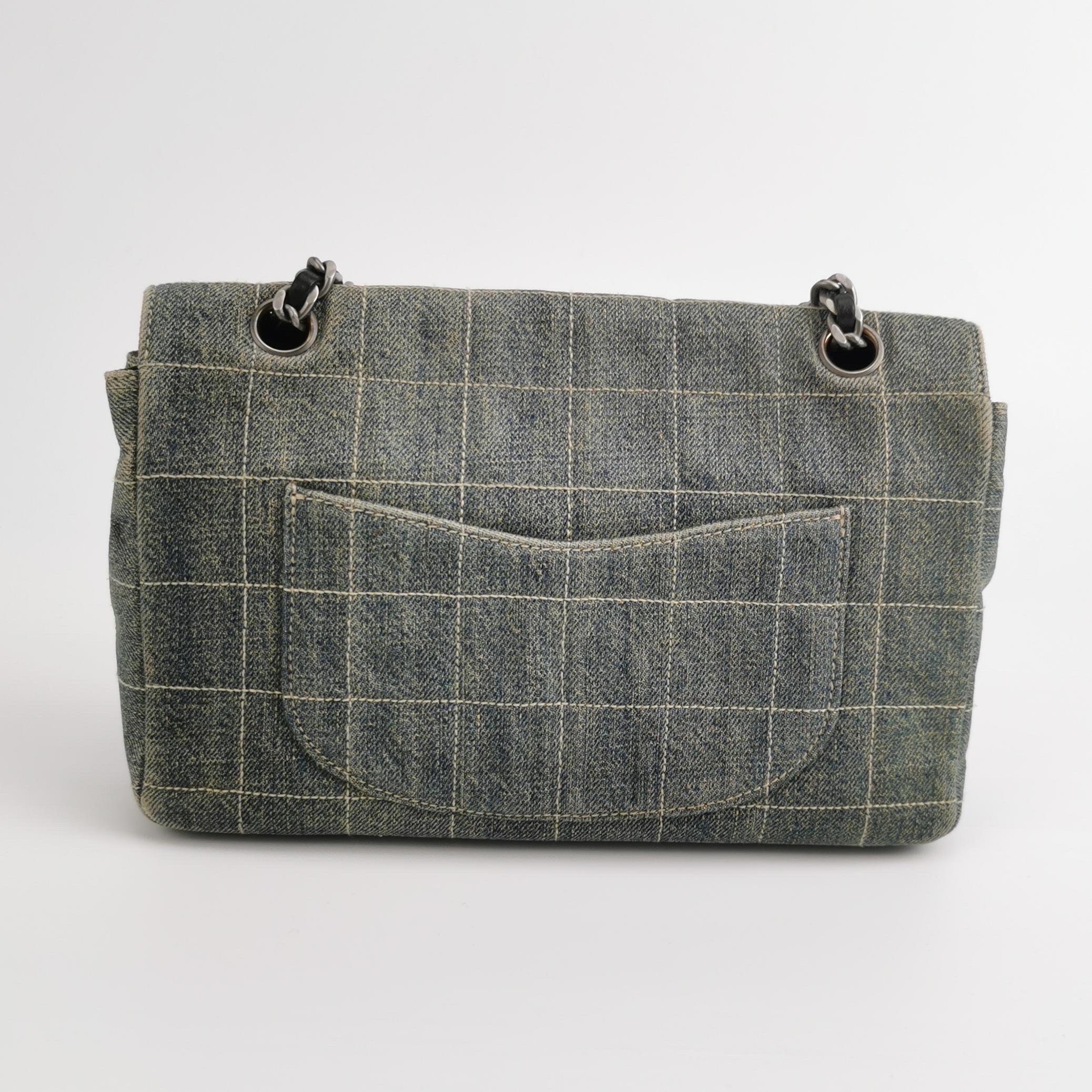 Gray Chanel Ice Cube Chocolate Bar Medium Classic Flap Denim Green For Sale