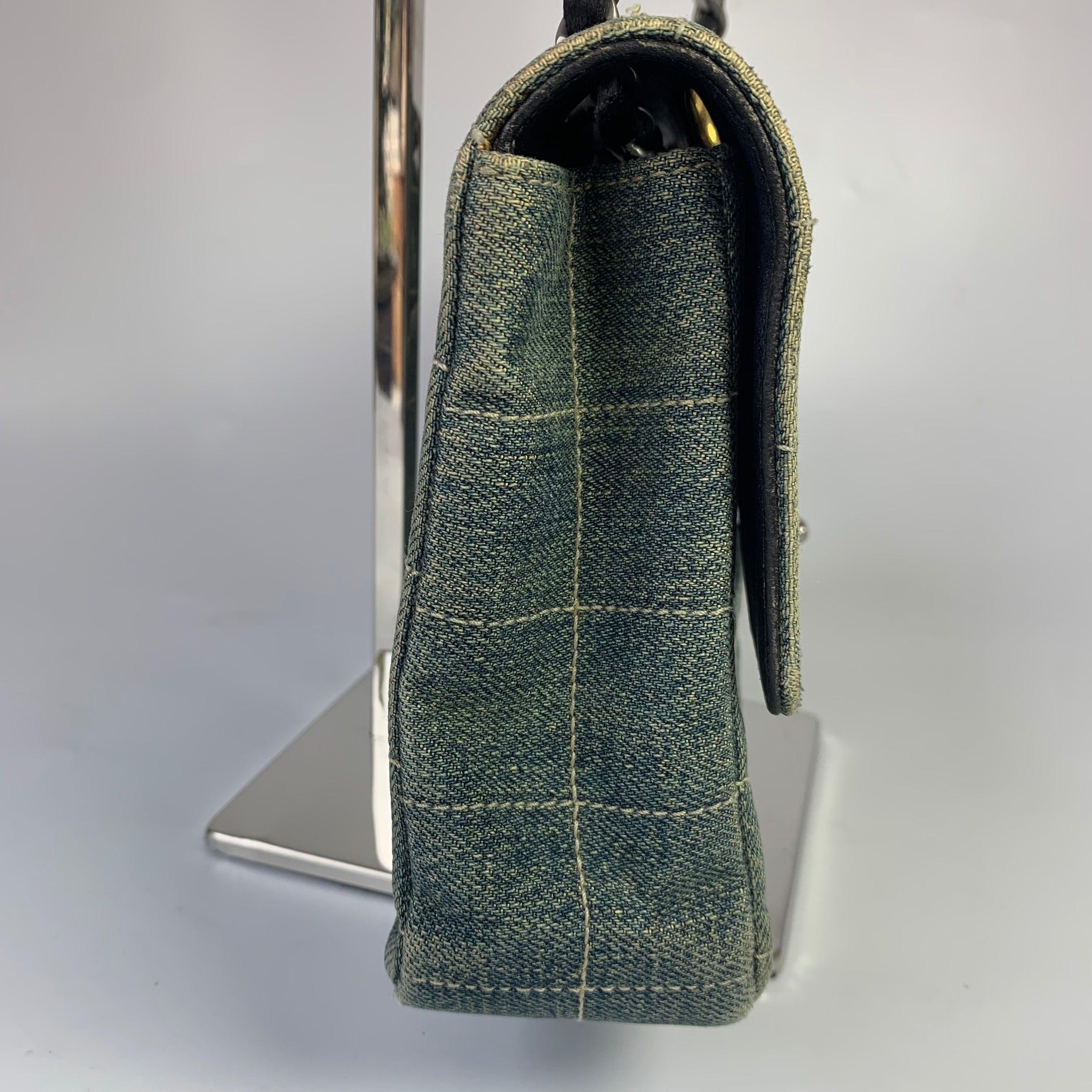 Chanel Ice Cube Chocolate Bar Medium Classic Flap Denim Green 1