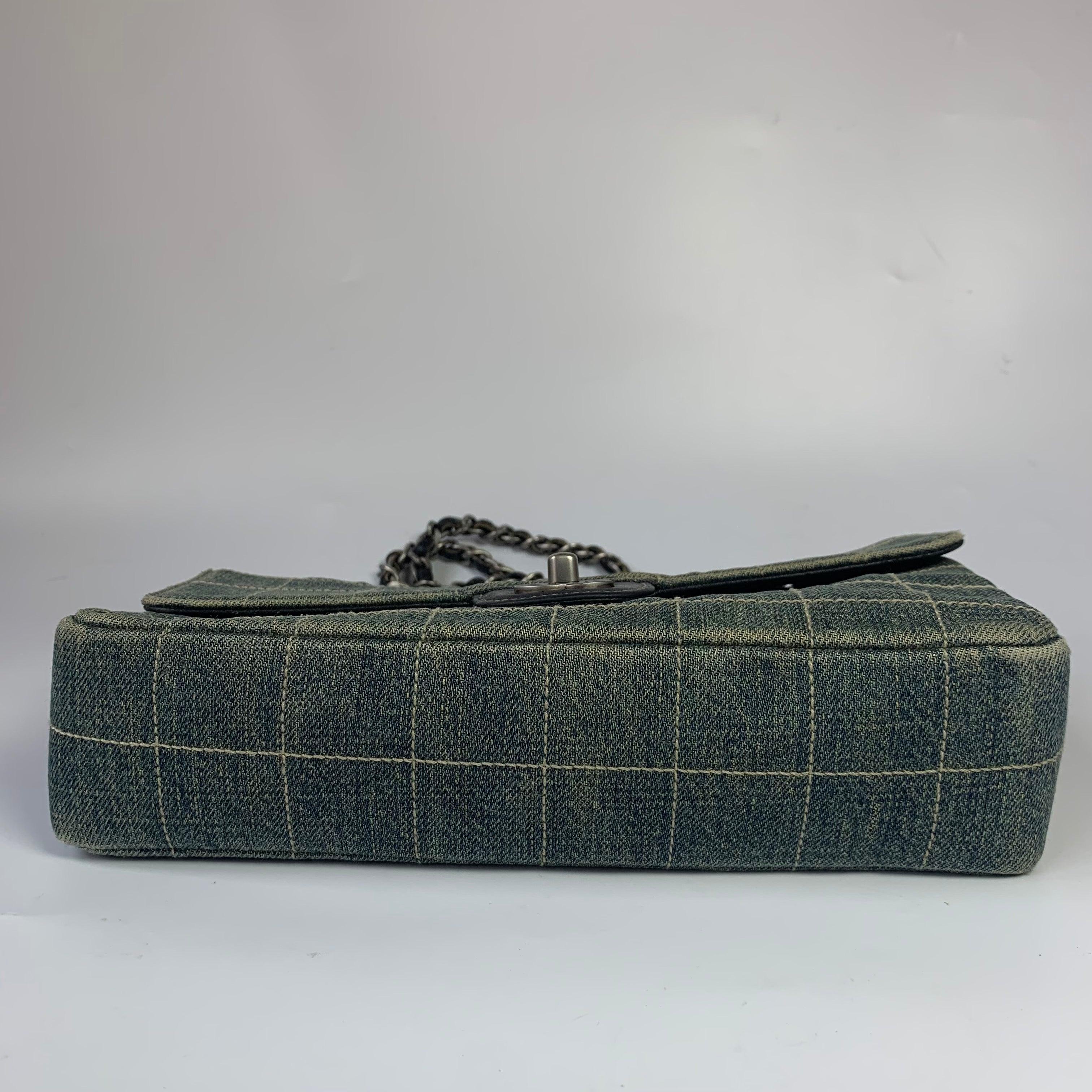 Chanel Ice Cube Chocolate Bar Medium Classic Flap Denim Green 2
