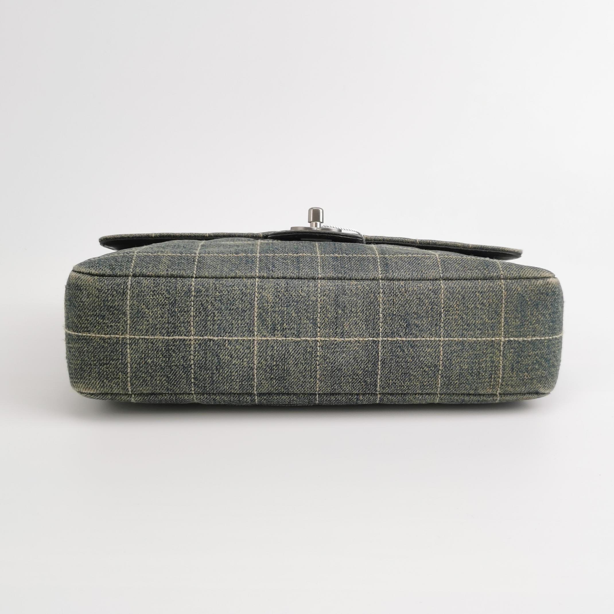Chanel Ice Cube Chocolate Bar Medium Classic Flap Denim Green For Sale 4