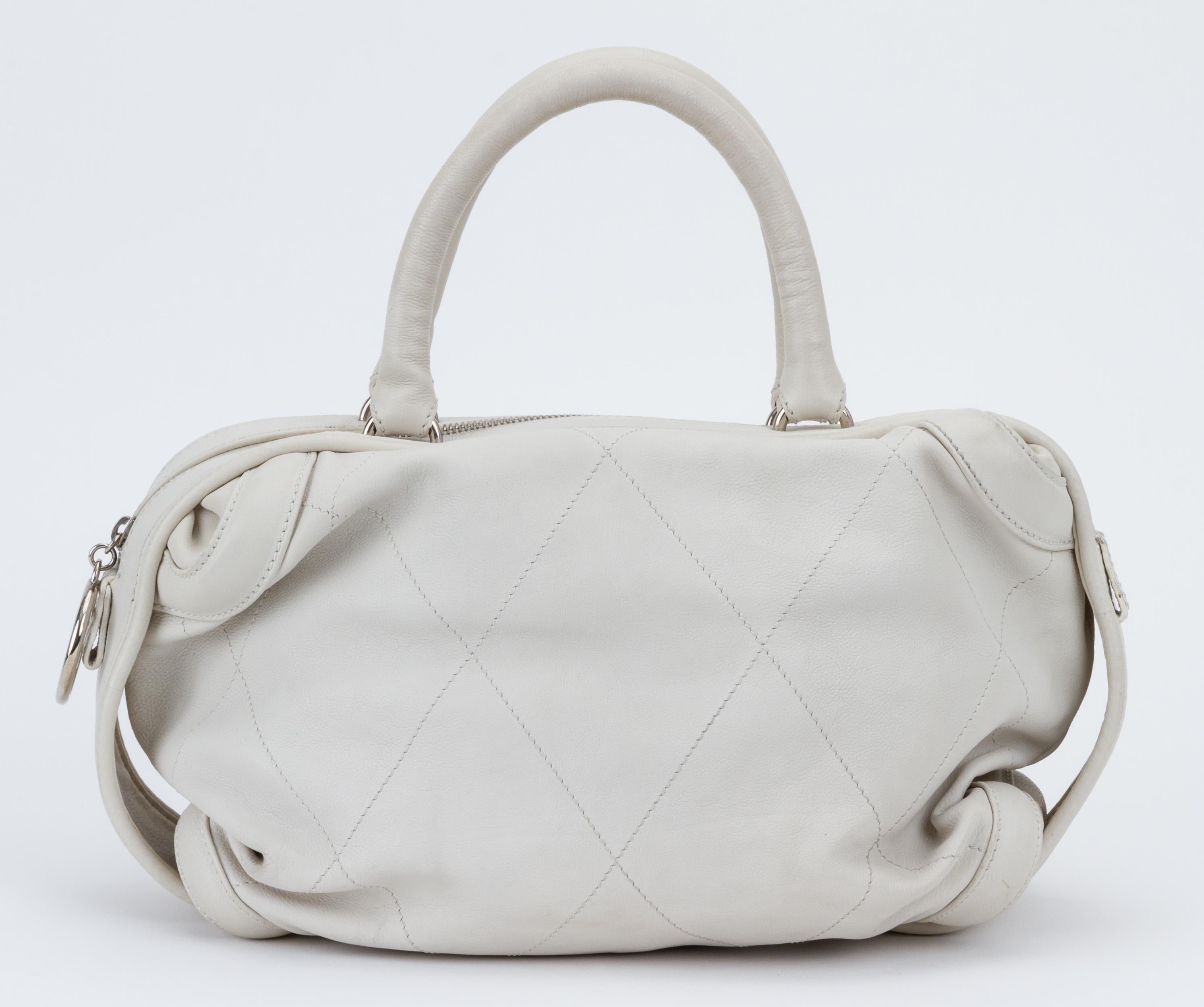 Chanel ice white bowler bag , resistant leather and silver tone hardware. Handle drop 6