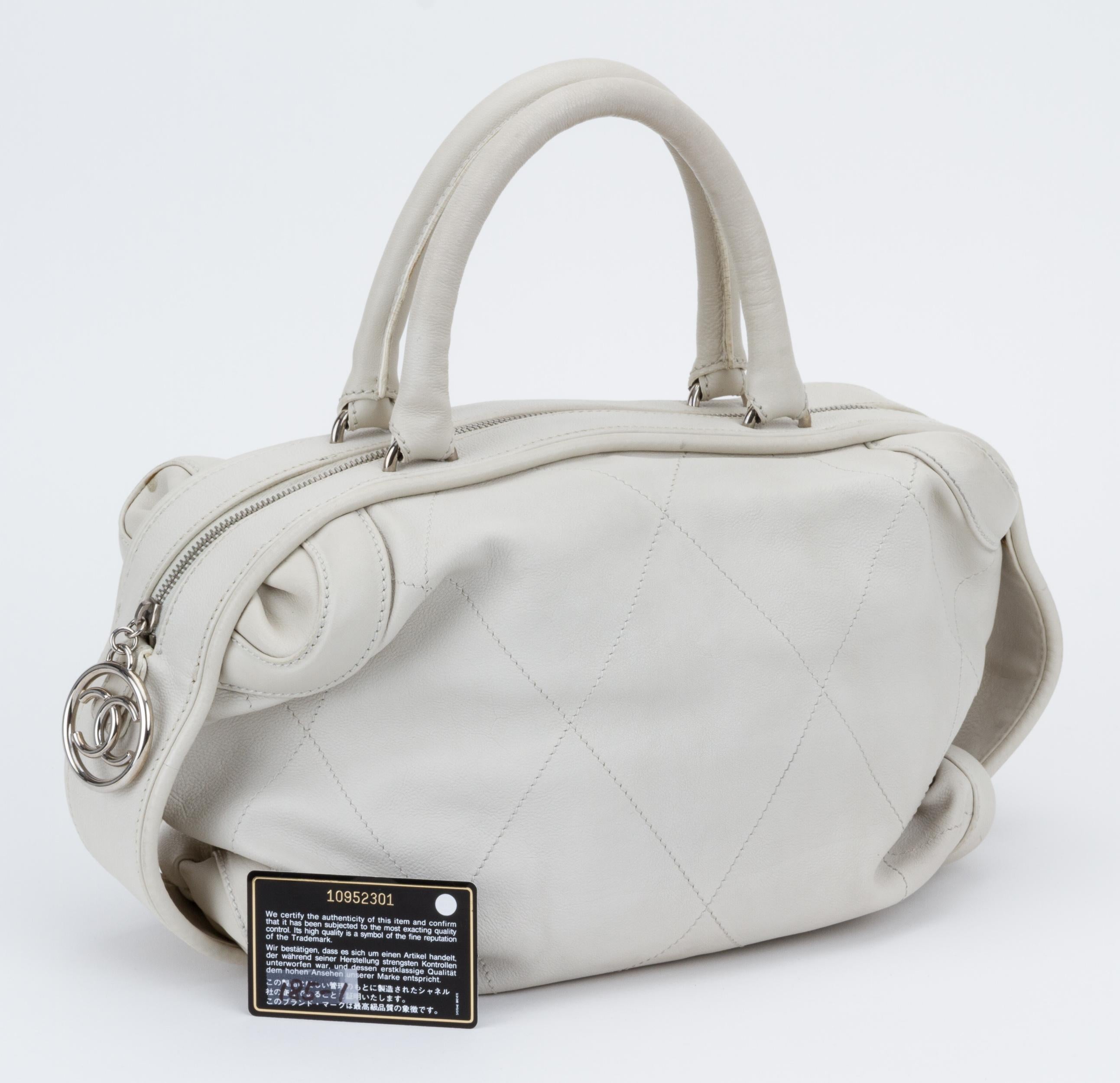 Women's Chanel Ice White Leather Bowler Bag For Sale